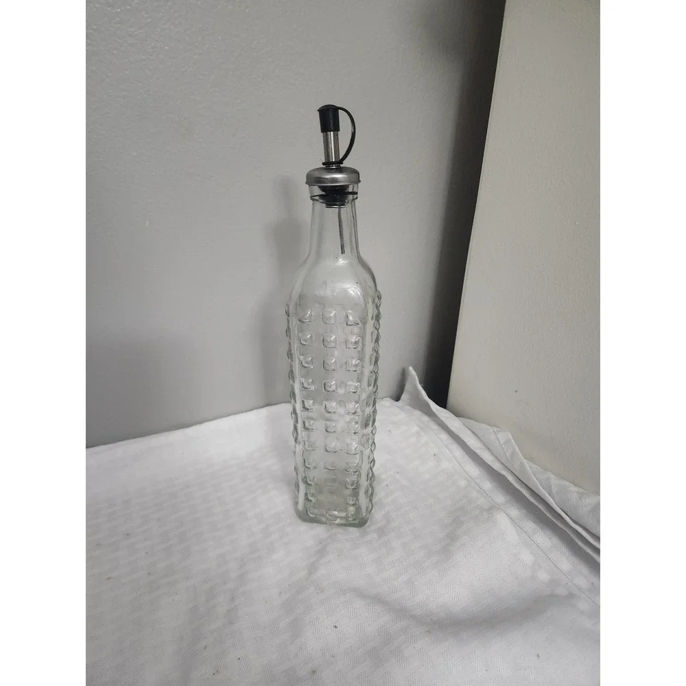 Clear Glass Oil and Vinegar Dispenser Bottle with Stainless Steel Pourer Spout
